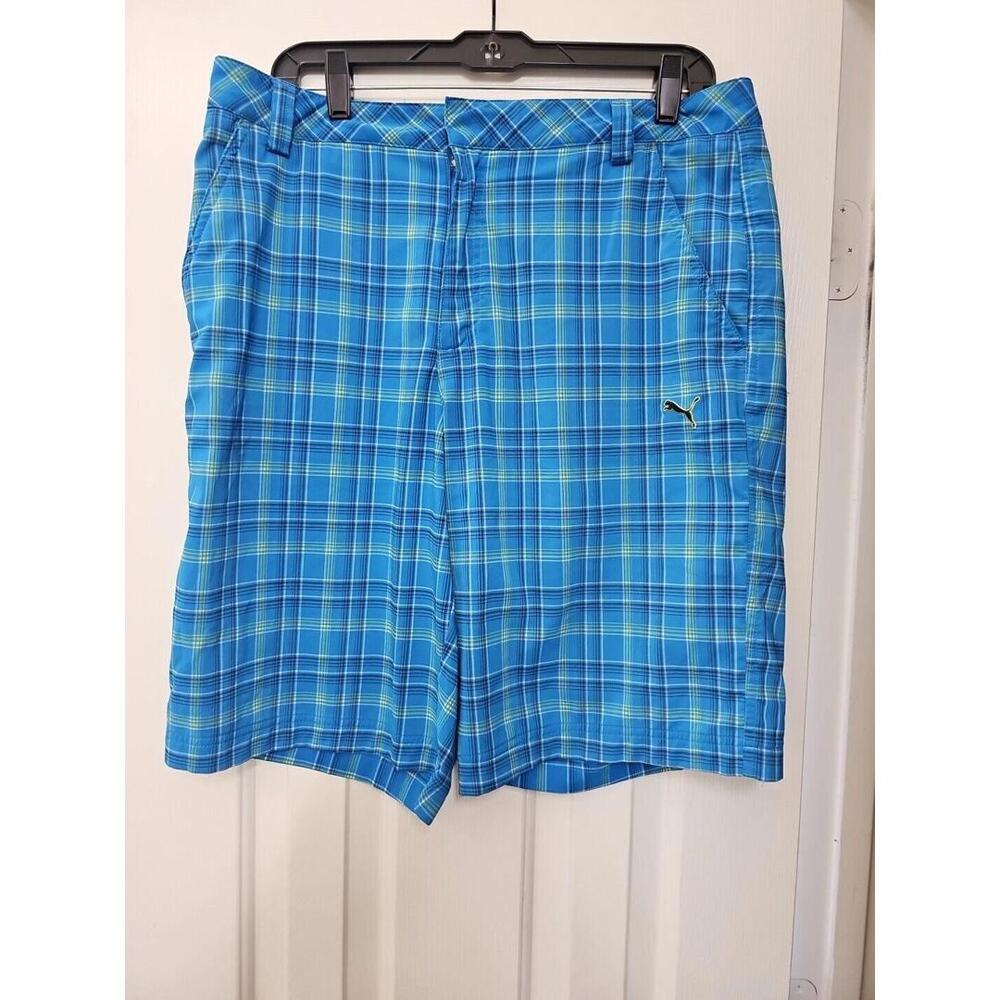 Puma Men’s Size 34 Blue Plaid Golf Shorts RN 62200 EUC - CL18‎